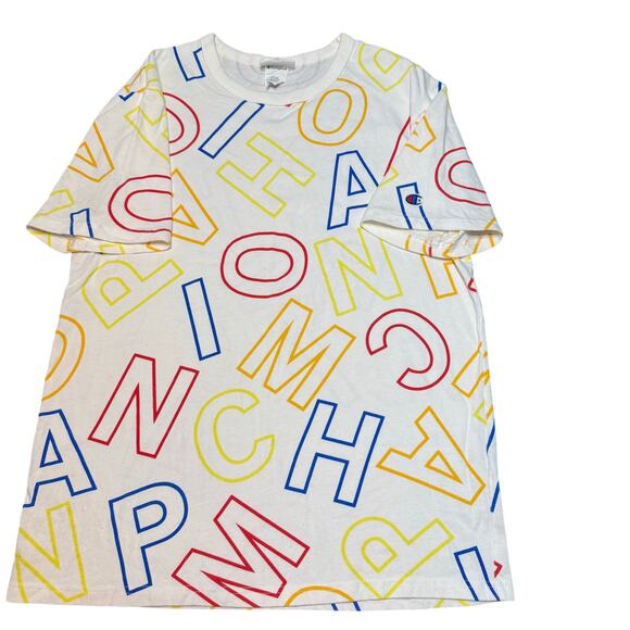 Champion Scrambled Letters Tee Men’s M White Primary Colors Crew Neck - Picture 8 of 13